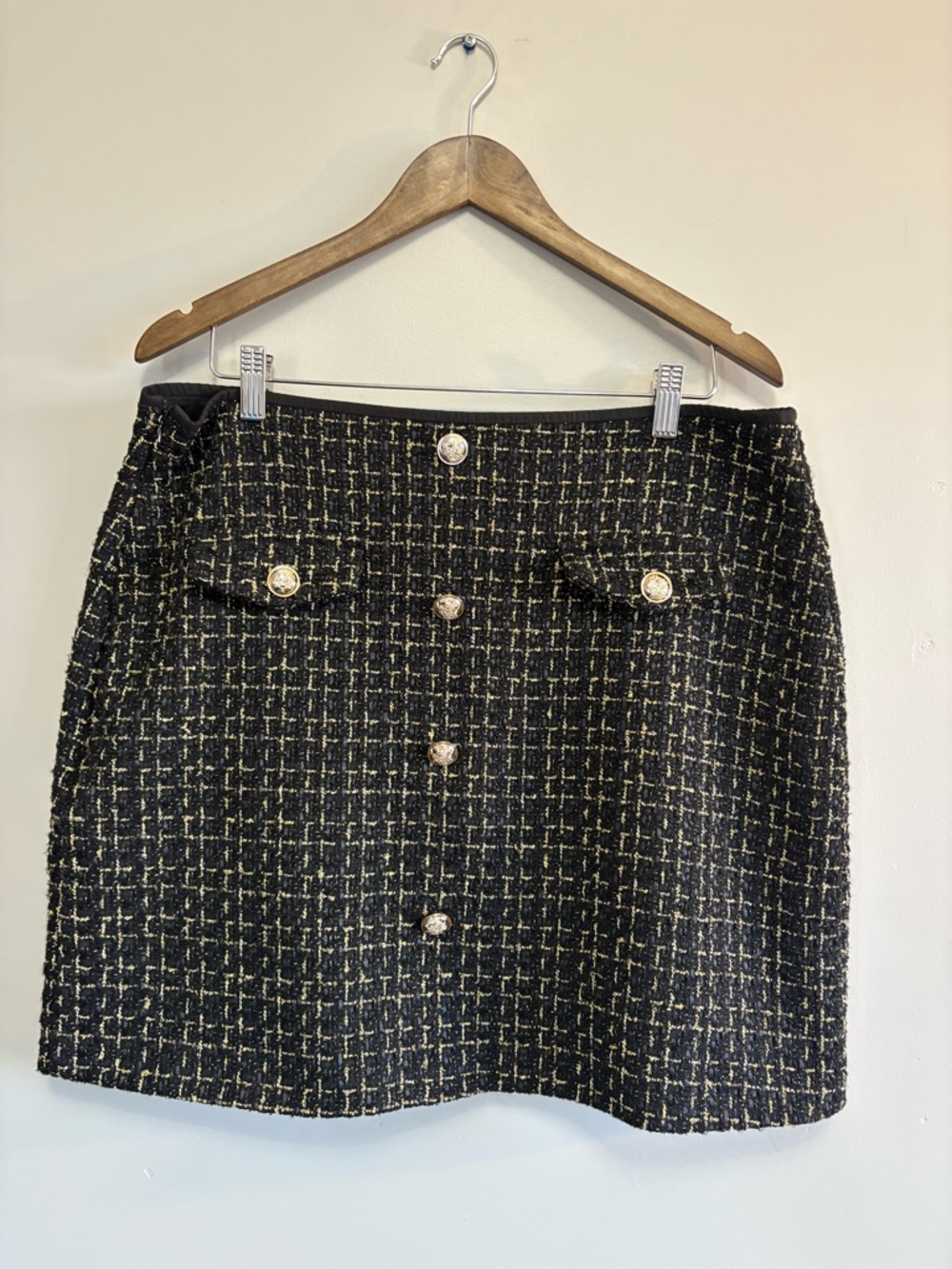 Black Tweed Mini Skirt with Gold Threading Plus Size Curve 1X Plus Size